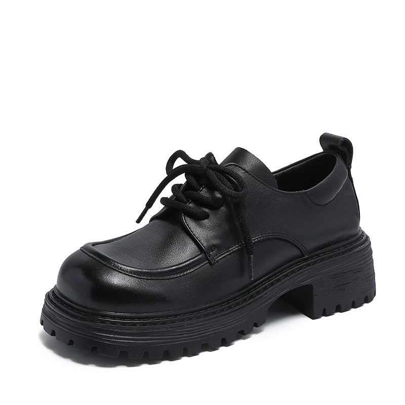 Women Retro Minimalist Leather Lace-up Loafers-RAIIFY