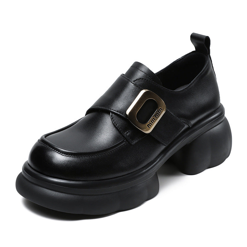 Women Minimalist Leather Velcro Chunky Sole Loafers-RAIIFY