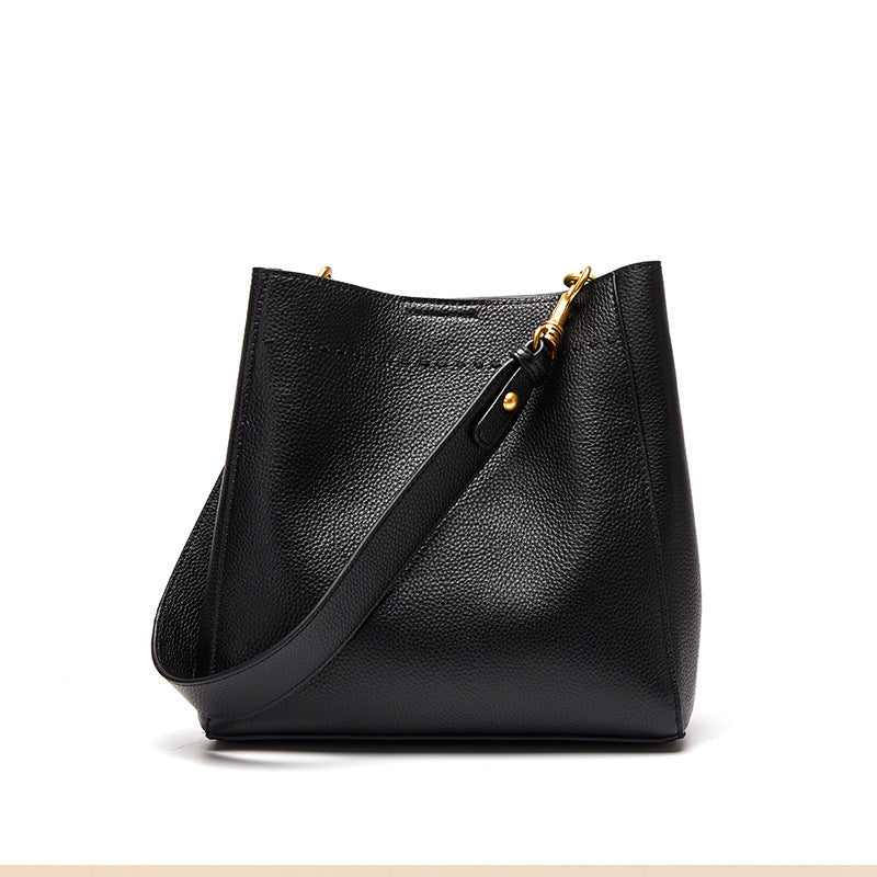 Women Retro Minimalist Leather Bucket Shoulder Bag-RAIIFY