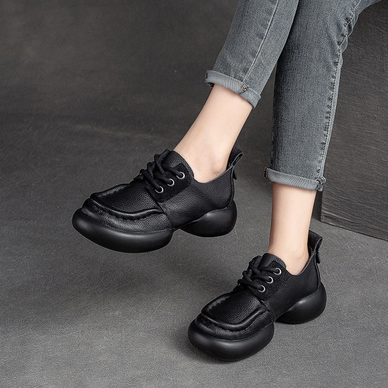 Women Retro Soft Leather Thick Soled Casual Shoes-RAIIFY