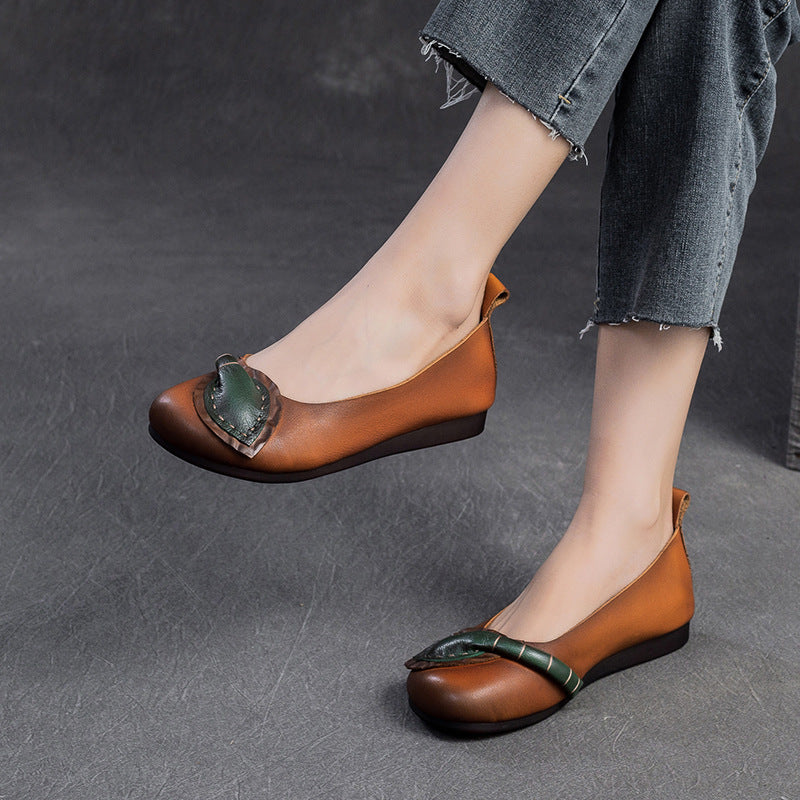 Women Retro Leather Soft Casual Flats Shoes-RAIIFY