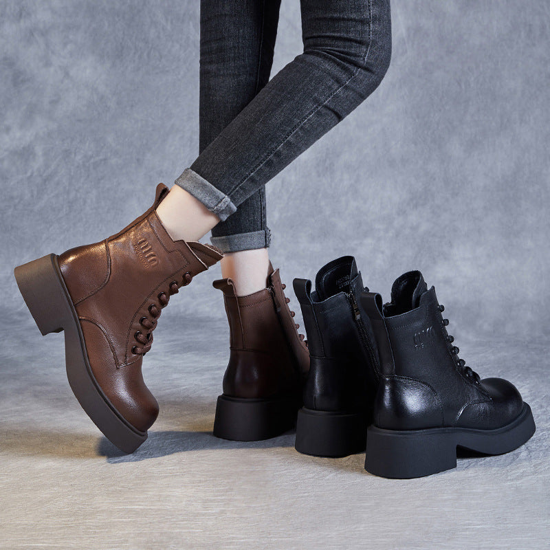 Women Minimalist Soft Leather Thick Soled Boots-RAIIFY