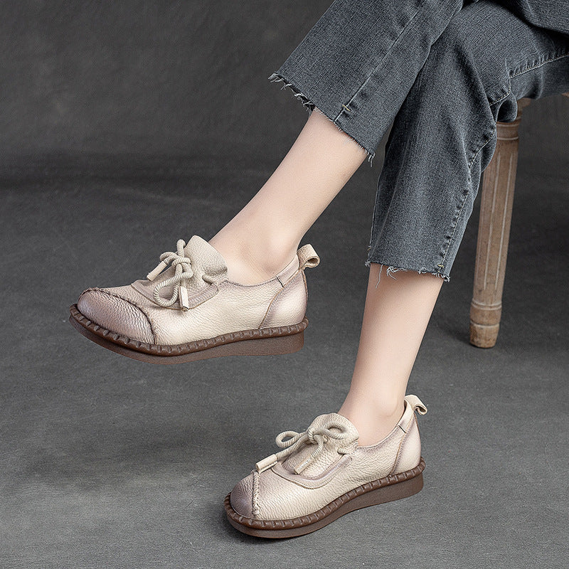 Women Minimalist Leather Retro Flat Casual Shoes-RAIIFY