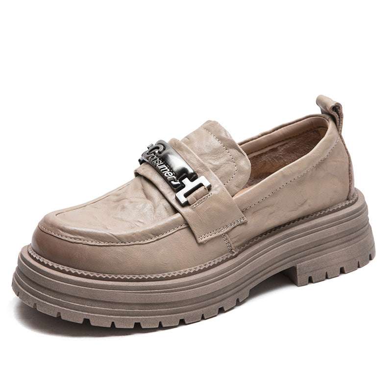 Women Retro Minimalist Leather Thick Soled Casual Loafers-RAIIFY