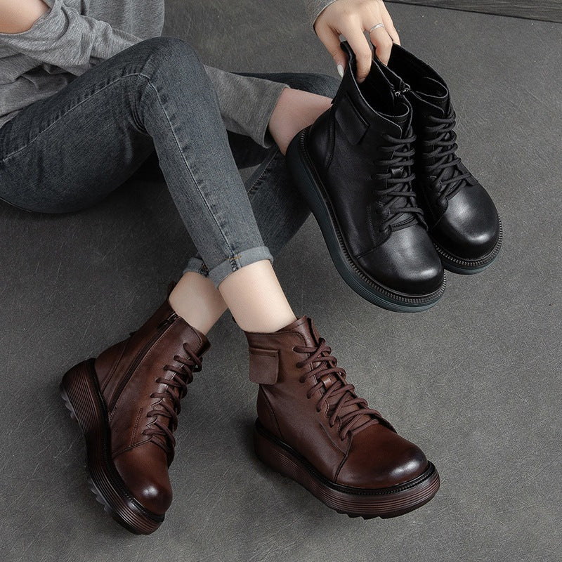 Women Retro Soft Leather Platform Boots-RAIIFY