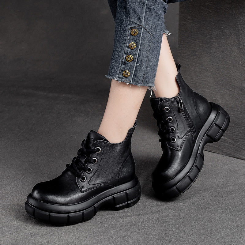 Women Minimalist Classic Leather Thick Soled Boots-RAIIFY