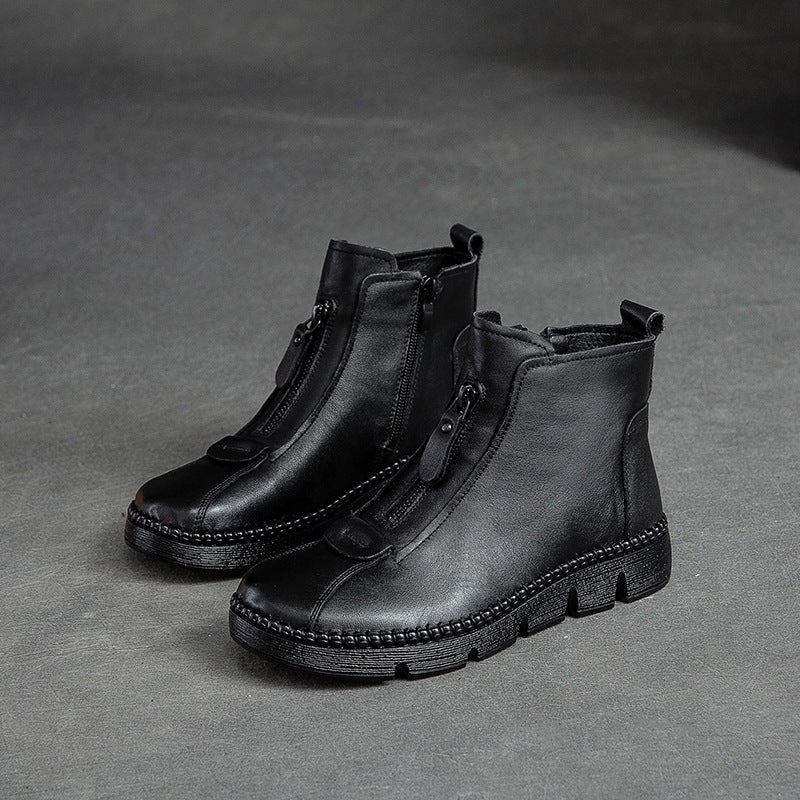 Women Retro Leather Minimalist Flat Casual Boots-RAIIFY