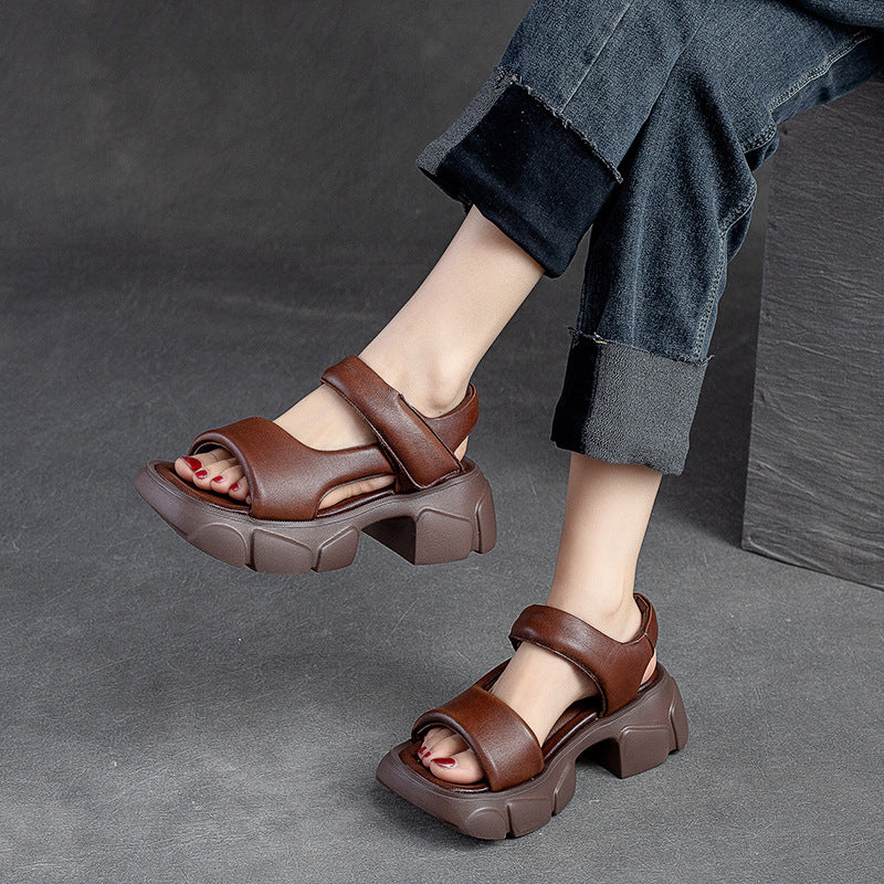 Women Summer Retro Leather Lug Sole Casual Sandals-RAIIFY