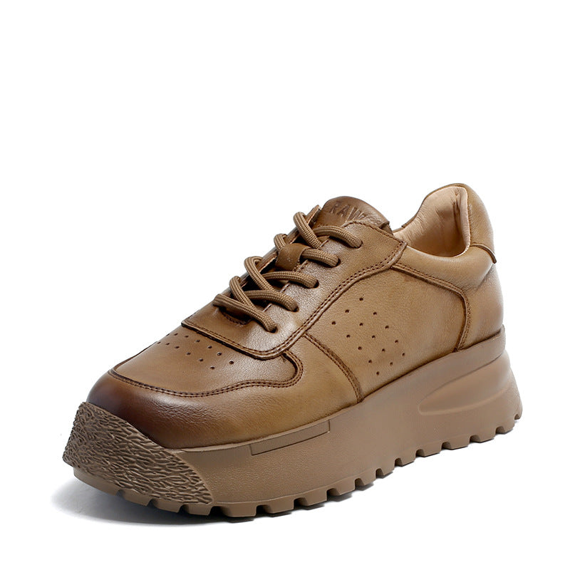 Women Retro Leather Platform Casual Shoes-RAIIFY