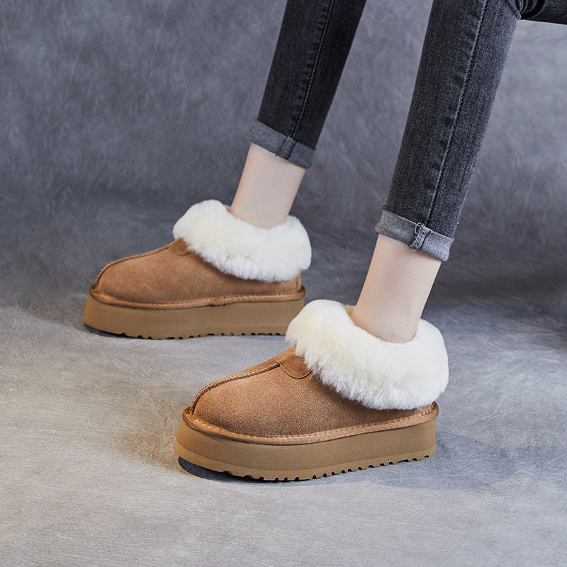 Women Winter Suede Woolen Flat Thick Soled Casual Shoes-RAIIFY