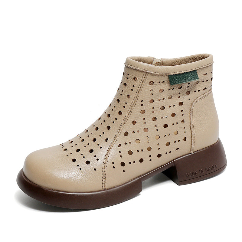 Women Minimalist Hollow Leather Comfort Ankle Boots-RAIIFY