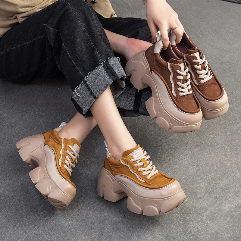 Women Minimalist Leather Chunky Platform Casual Shoes-RAIIFY