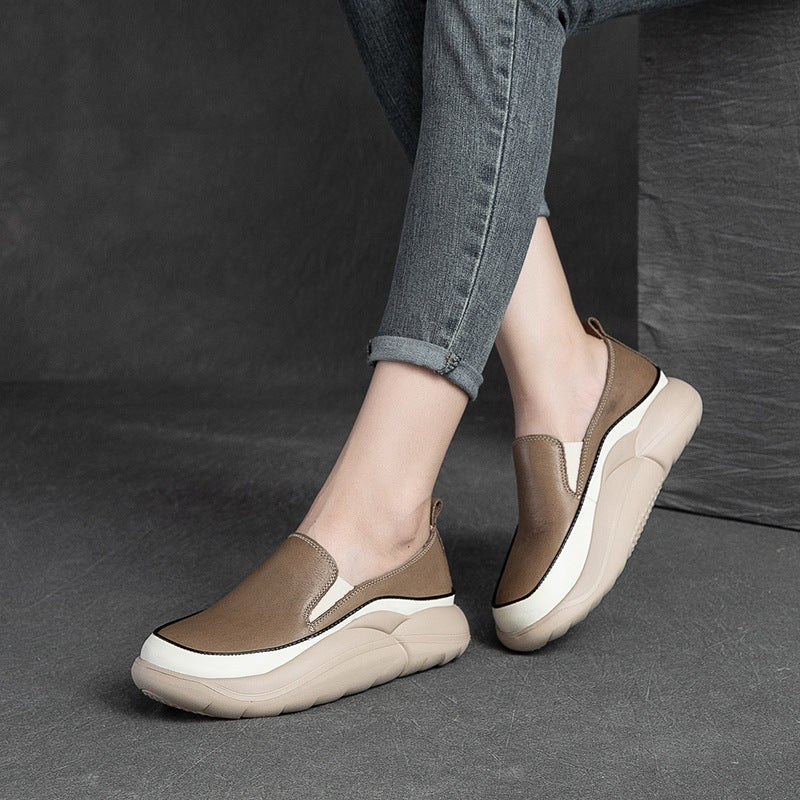Women Retro Leather Thick Sole Casual Shoes-RAIIFY