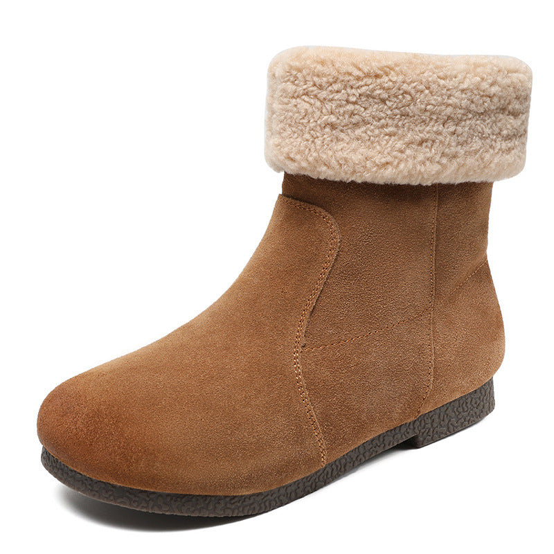 Women Minimalist Soft Suede Flat Snow Boots-RAIIFY