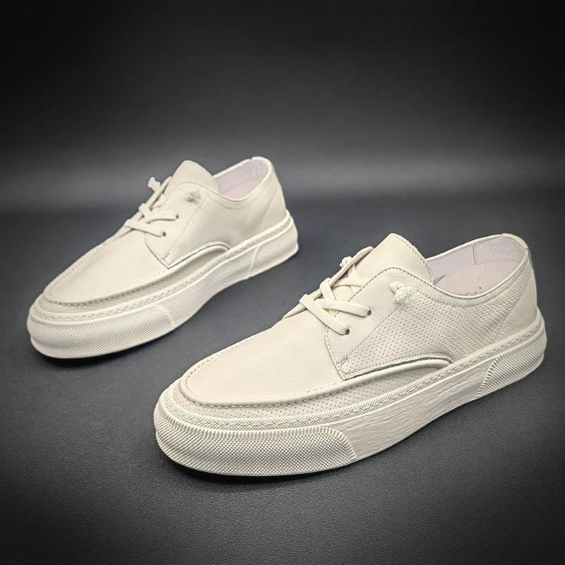 Men Leather Casual Fashion White Sneakers-RAIIFY