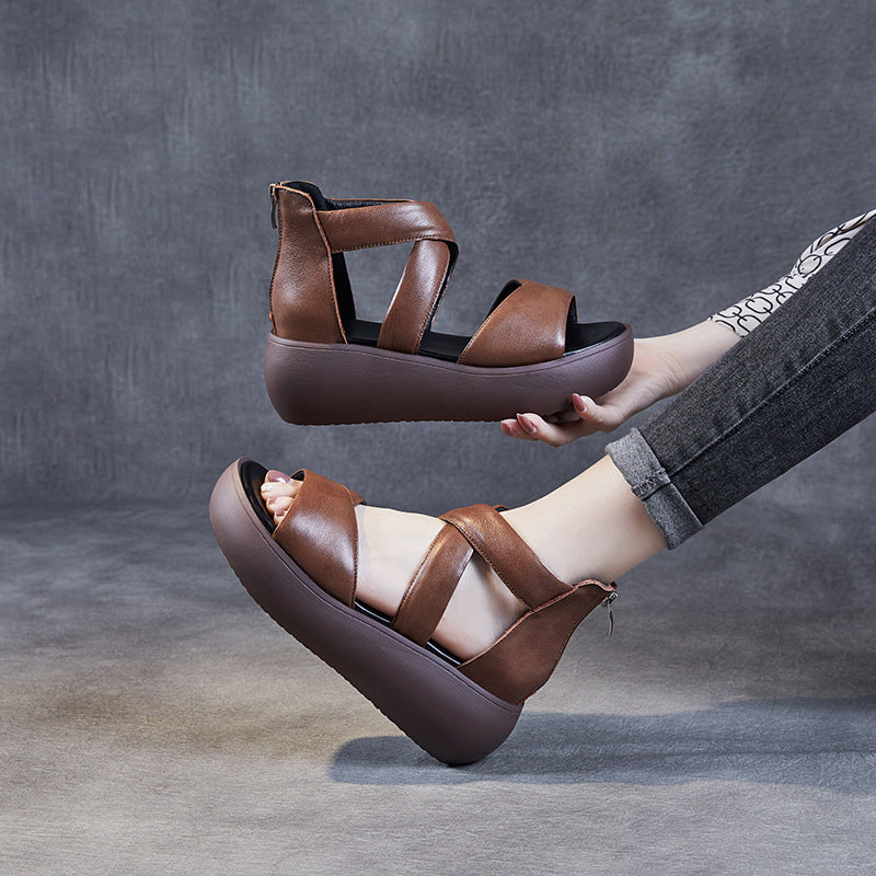 Women Summer Soft Leather Comfort Platform Sandals-RAIIFY