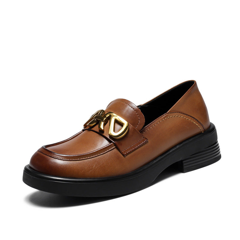 Women Retro Cowhide Thick Soled Loafers-RAIIFY