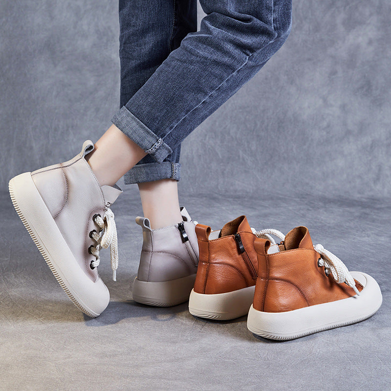 Women Minimalist Fashion Soft Leather Flat Ankle Boots-RAIIFY