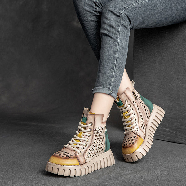 Women Summer Hollow Out Genuine Leather Boots