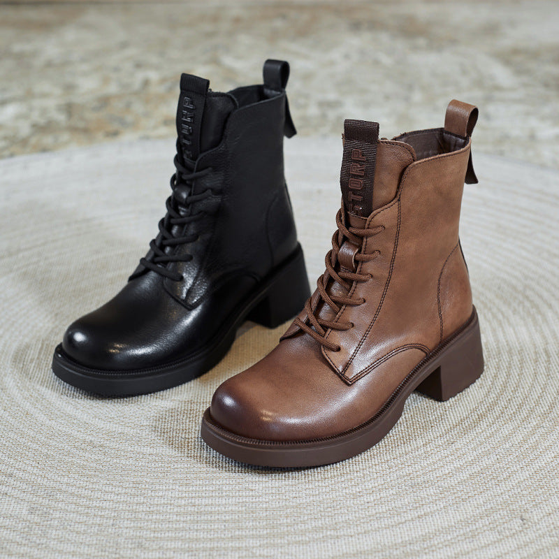 Women Stylish Soft Leather Chunky Heel Boots-RAIIFY