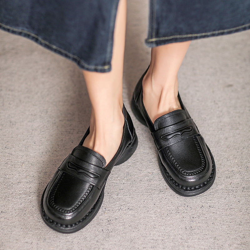 Women Retro Minimalist Leather Handmade Loafers-RAIIFY