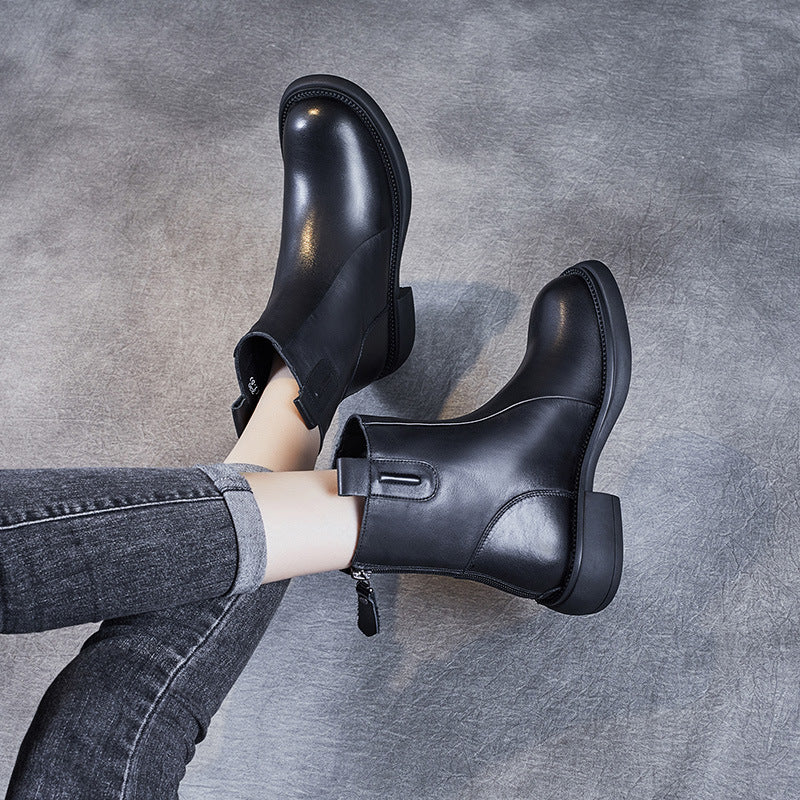 Women Minimalist Soft Leather Casual Flat Boots-RAIIFY