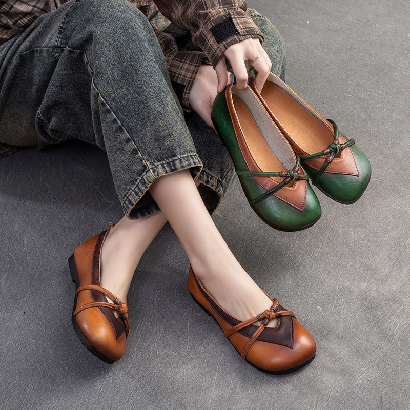 Women Retro Leather Soft Casual Flats Shoes-RAIIFY