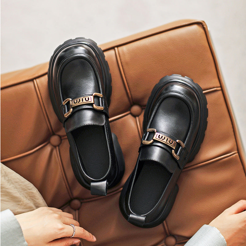 Women Casual Leather Chunky Platform Loafers-RAIIFY