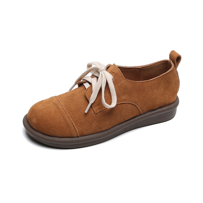 Women Retro Frosted Leather Flat Casual Shoes-RAIIFY