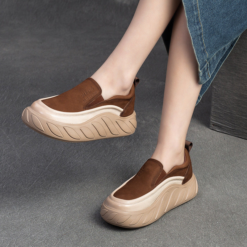 Women Spring Minimalist Leather Thick Soled Casual Shoes-RAIIFY