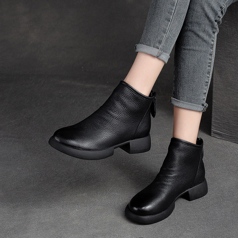 Women Minimalist Soft Leather Casual Ankle Boots-RAIIFY