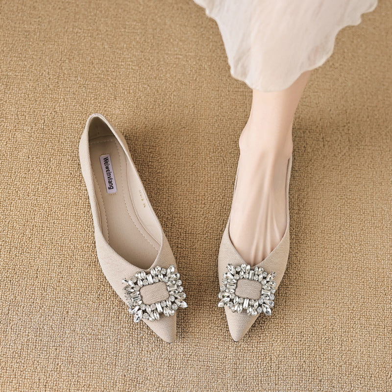 Women Summer Fashion Crystal Pointed Toe Flats-RAIIFY