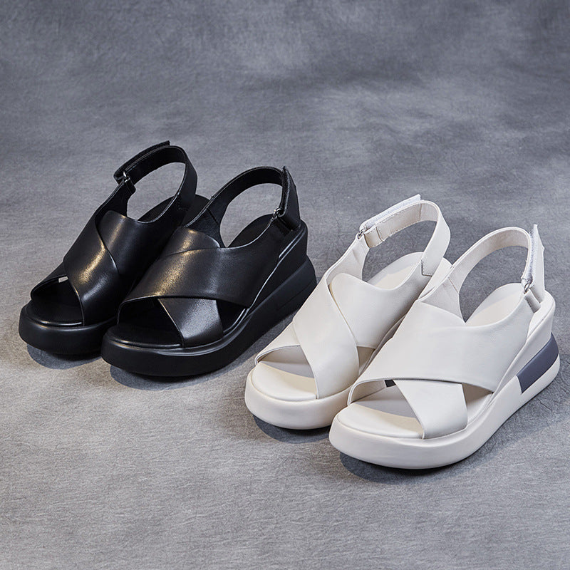 Women Summer Leather Casual Wedge Sandals-RAIIFY