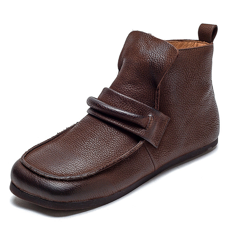 Women Retro Casual Leather Minimalist Flat Ankle Boots-RAIIFY