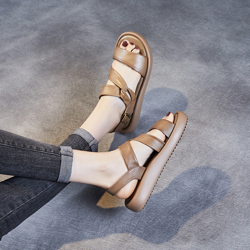 Women Summer Casual Leather Soft Sandals-RAIIFY
