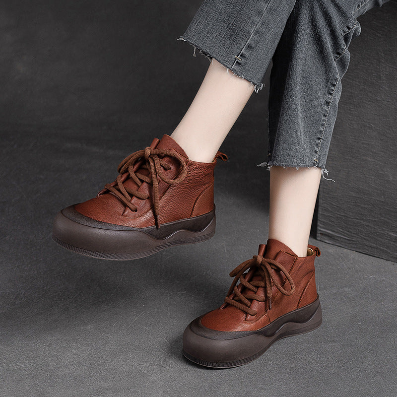 Women Retro Minimalist Leather Flat Ankle Boots-RAIIFY