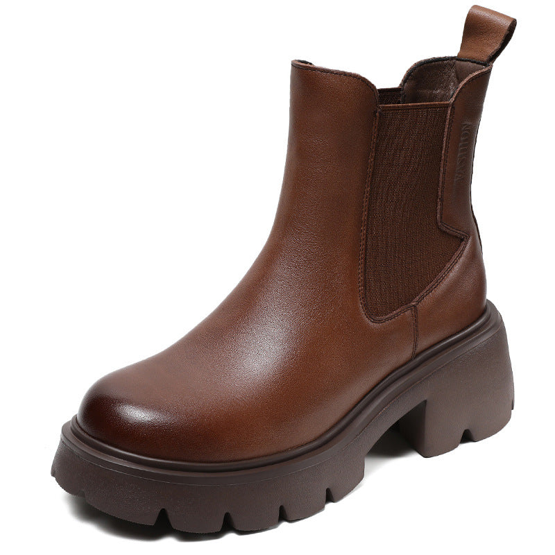 Women Minimalist Slip-on Leather Casual Boots-RAIIFY