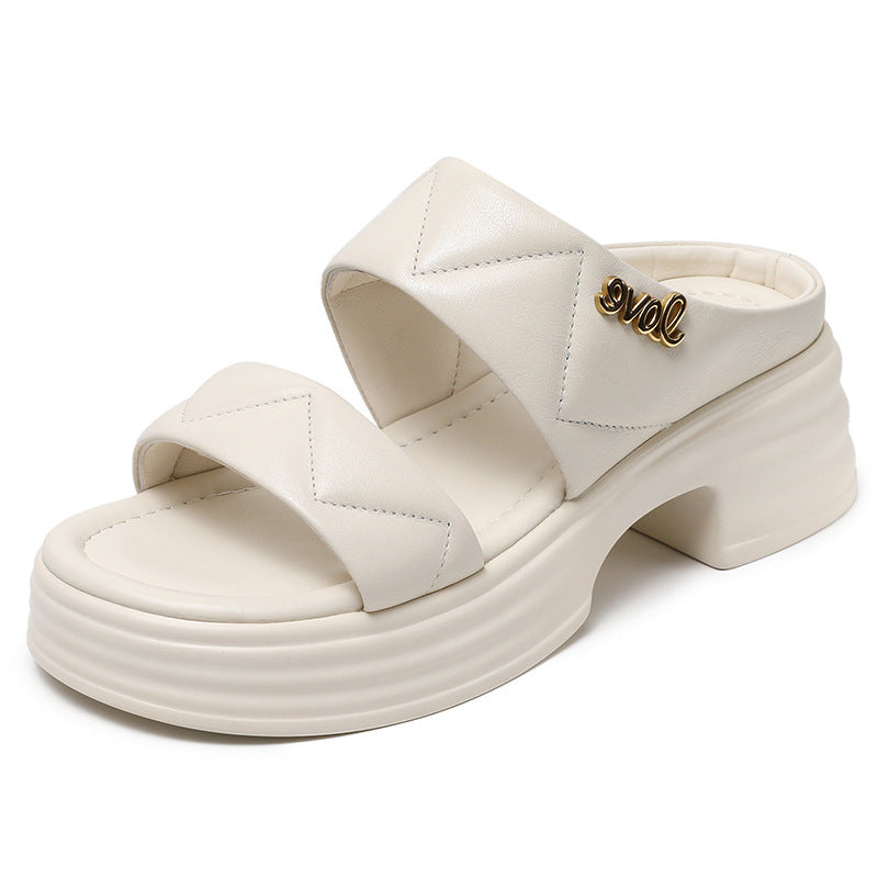 Women Fashion Soft Leather Low Block Summer Sandals-RAIIFY