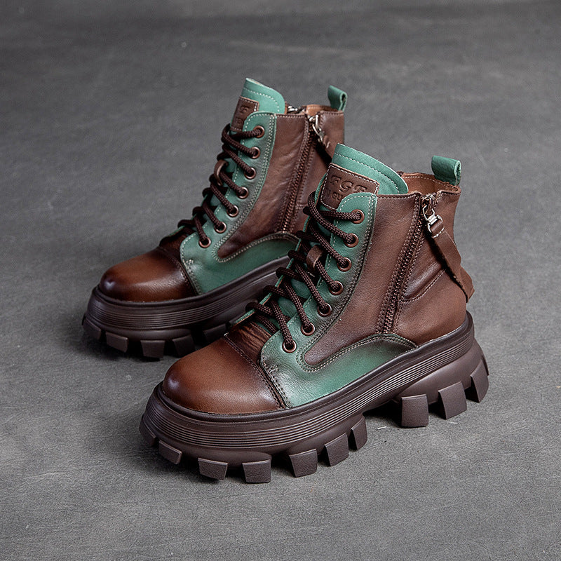 Women Patchwork Leather Casual Platform Boots-RAIIFY