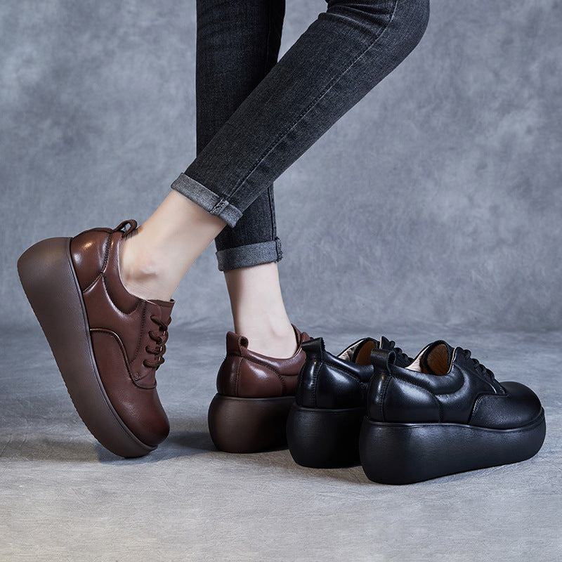 Women Retro Minimalist Leather Comfort Platform Casual Shoes-RAIIFY