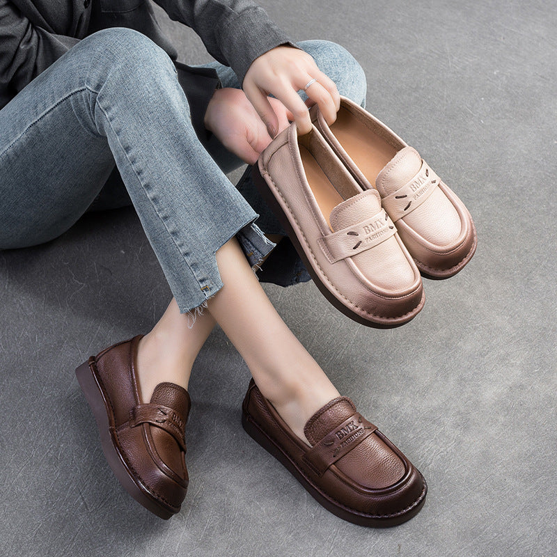 Women Minimalist Retro Soft Leather Flat Casual Loafers-RAIIFY