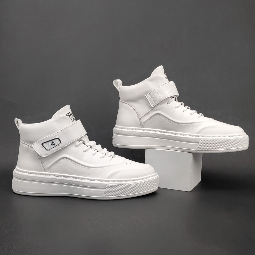Men Minimalist Pure White High Top Leather Casual Shoes-RAIIFY