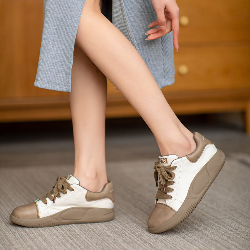 Women Stylish Color Matching Leather Flat Casual Shoes-RAIIFY