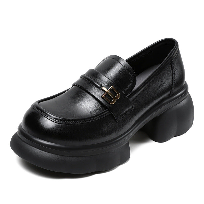 Women Retro Leather Platform Casual Loafers-RAIIFY