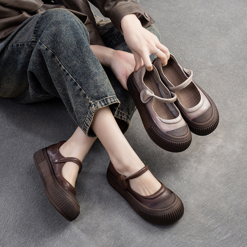 Women Retro Leather Flat Casual Shoes-RAIIFY