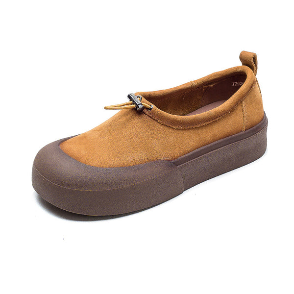 Women Casual Pure Color Genuine Leather Flat Shoes