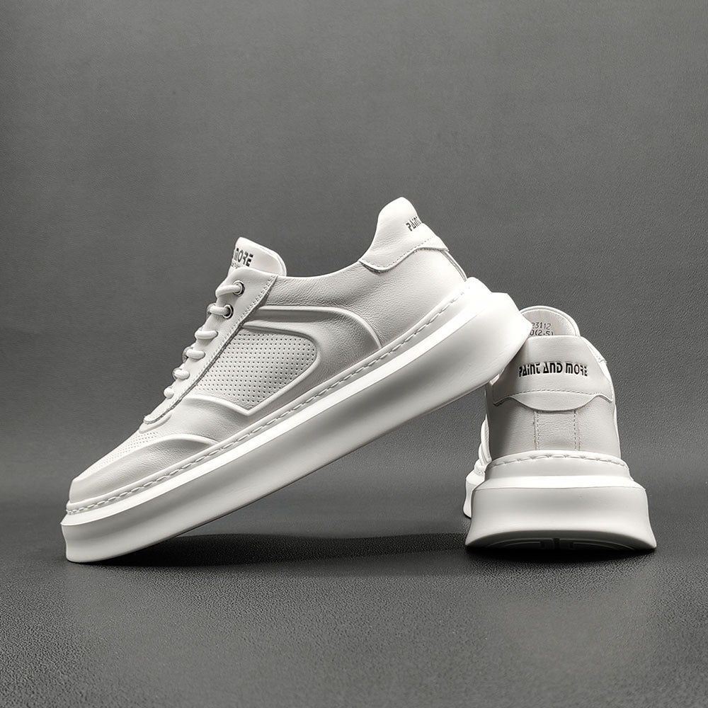 Men Casual Breathable Pure White Leather Sneakers-RAIIFY