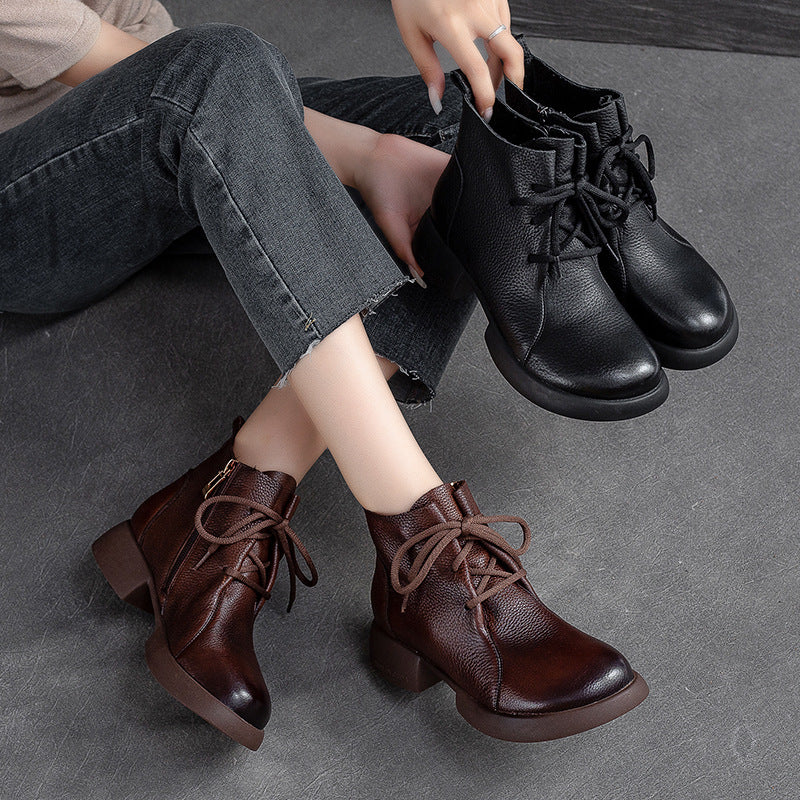 Women Minimalist Retro Leather Casual Ankle Boots-RAIIFY