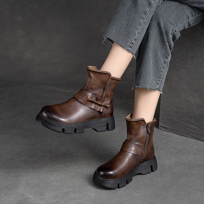 Women Retro Leather Comfort Casual Boots-RAIIFY
