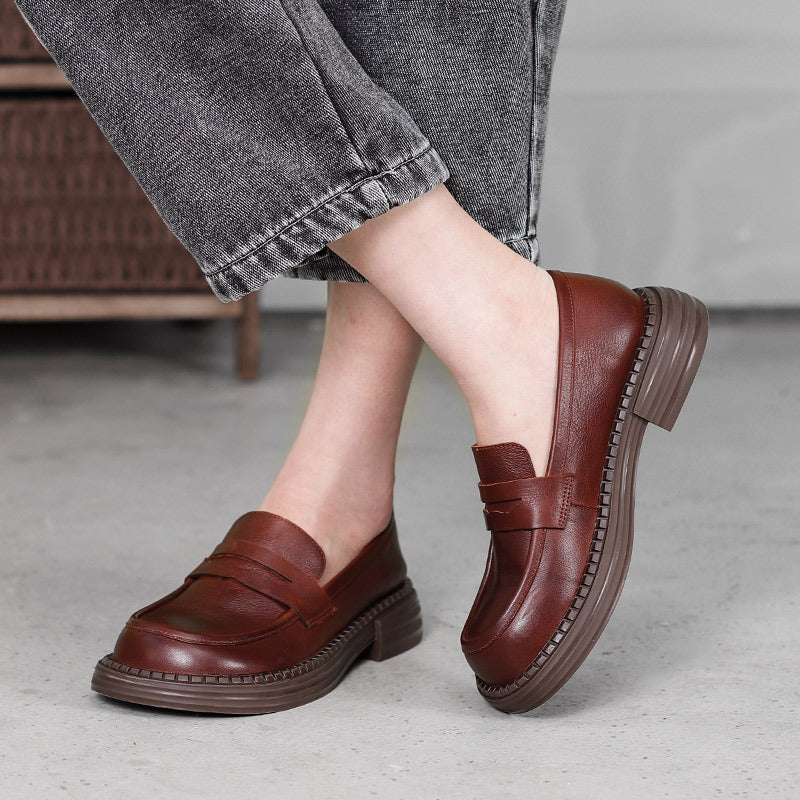 Women Retro Casual Minimalist Soft Leather Loafers-RAIIFY